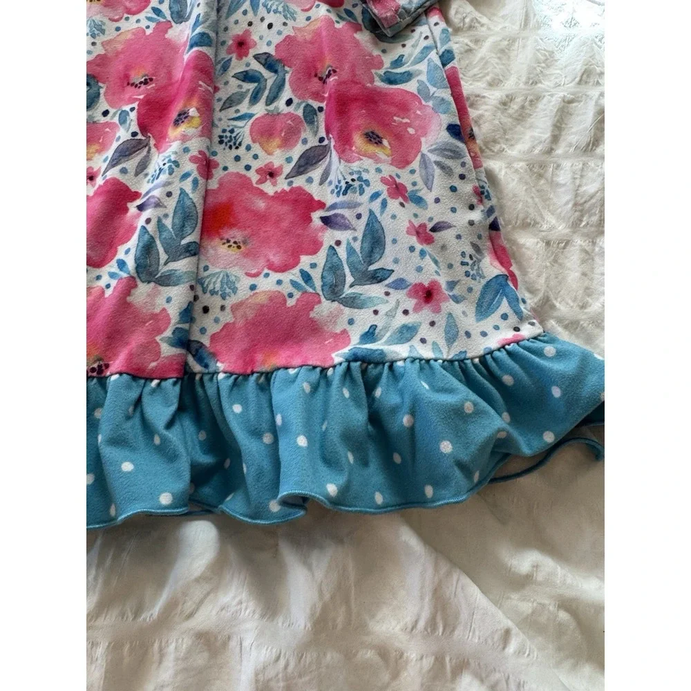 Lily And London Nightgown 4T Pink Blue Floral Polka Dot Ruffles Pajamas‎ PJ Gown